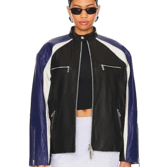 NBD Jackets & Blazers - Nbd Women's Black Oversized Racing Leather Moto Jacket